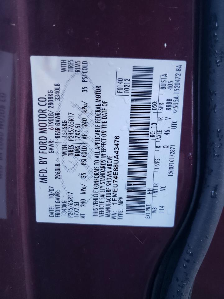 Photo 10 from auction – 2008 FORD EXPLORER E with VIN 1FMEU74E88UA43476