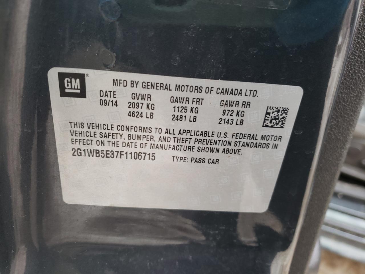 Photo 10 from auction – 2015 CHEVROLET IMPALA LIM with VIN 2G1WB5E37F1106715