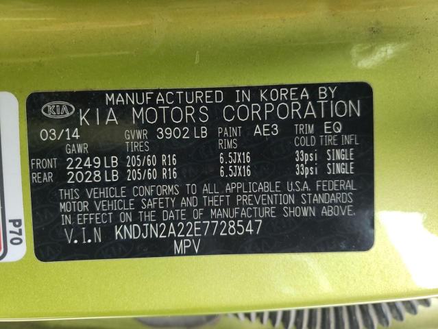 Photo 10 from auction – 2014 KIA SOUL with VIN KNDJN2A22E7728547