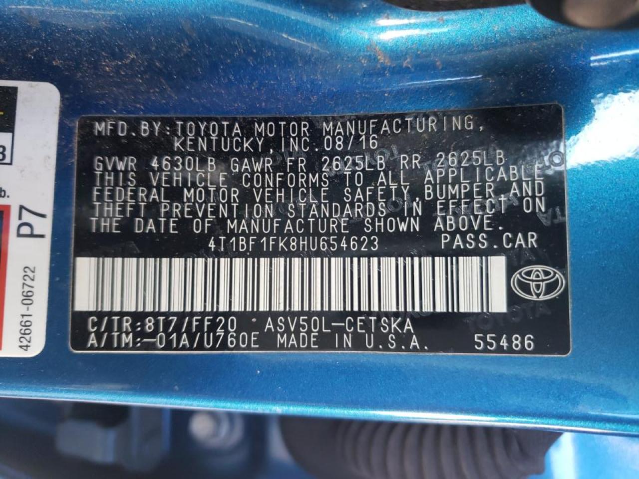 Photo 10 from auction – 2017 TOYOTA CAMRY LE with VIN 4T1BF1FK8HU654623