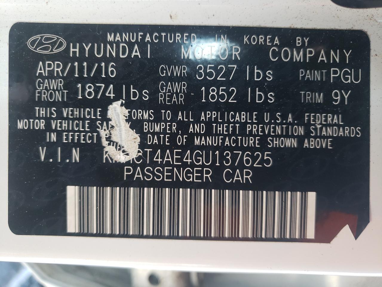 Photo 10 from auction – 2016 HYUNDAI ACCENT SE with VIN KMHCT4AE4GU137625