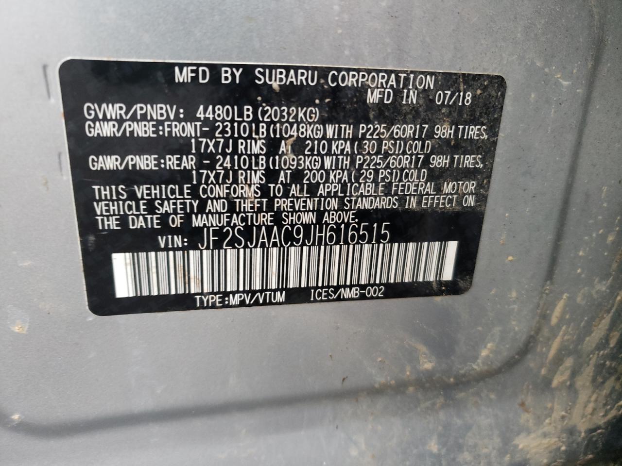 Photo 10 from auction – 2018 SUBARU FORESTER 2 with VIN JF2SJAAC9JH616515