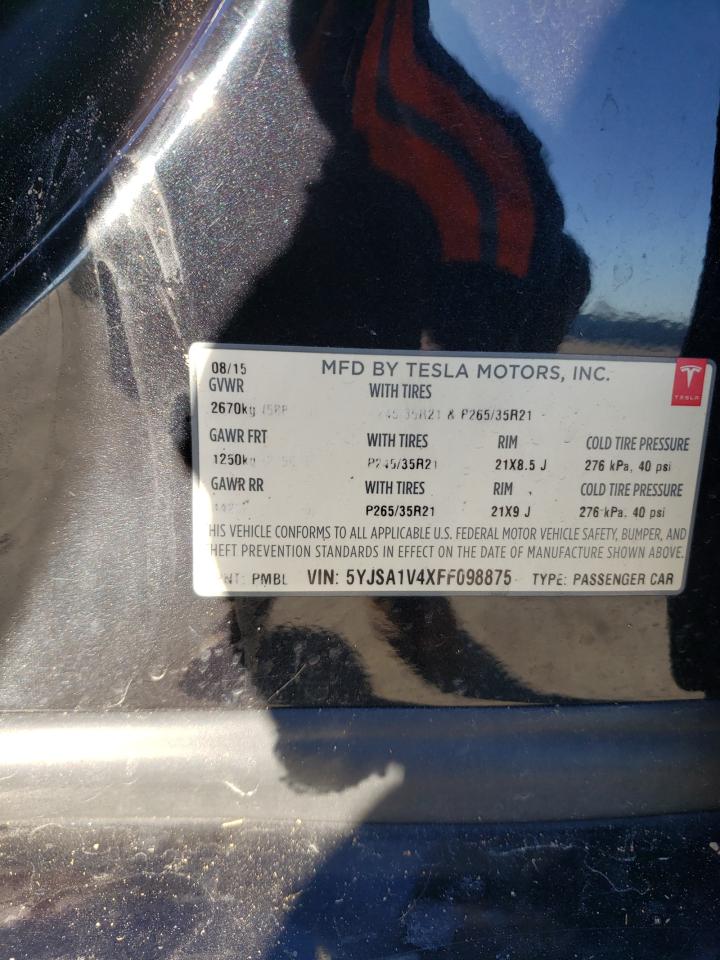 Photo 10 from auction – 2015 TESLA MODEL S P9 with VIN 5YJSA1V4XFF098875