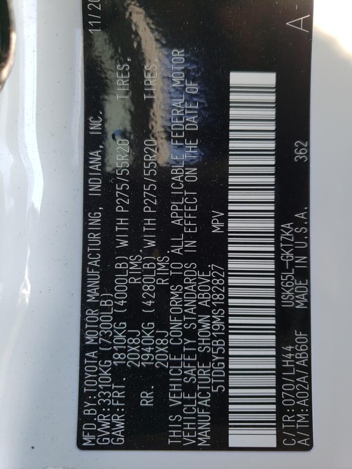Photo 10 from auction – 2021 TOYOTA SEQUOIA PL with VIN 5TDGY5B19MS182827