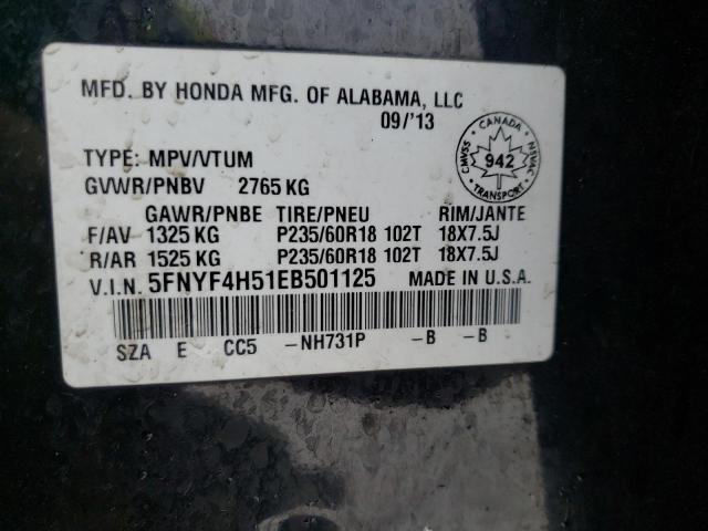 Photo 10 from auction – 2014 HONDA PILOT EXL with VIN 5FNYF4H51EB501125