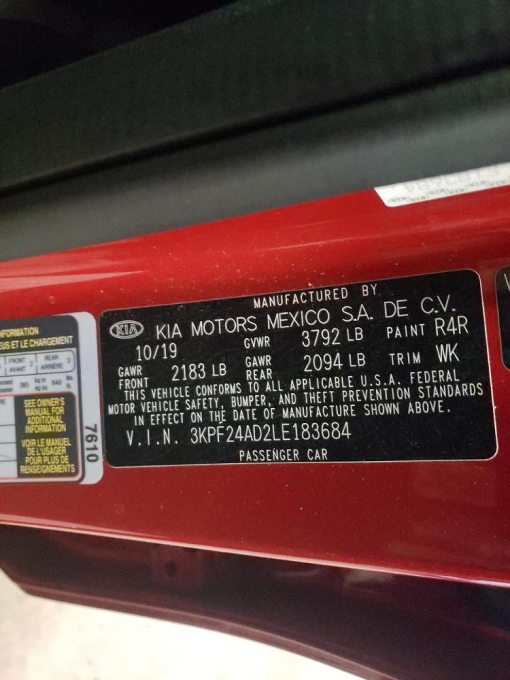Photo 10 from auction – 2020 KIA FORTE FE with VIN 3KPF24AD2LE183684