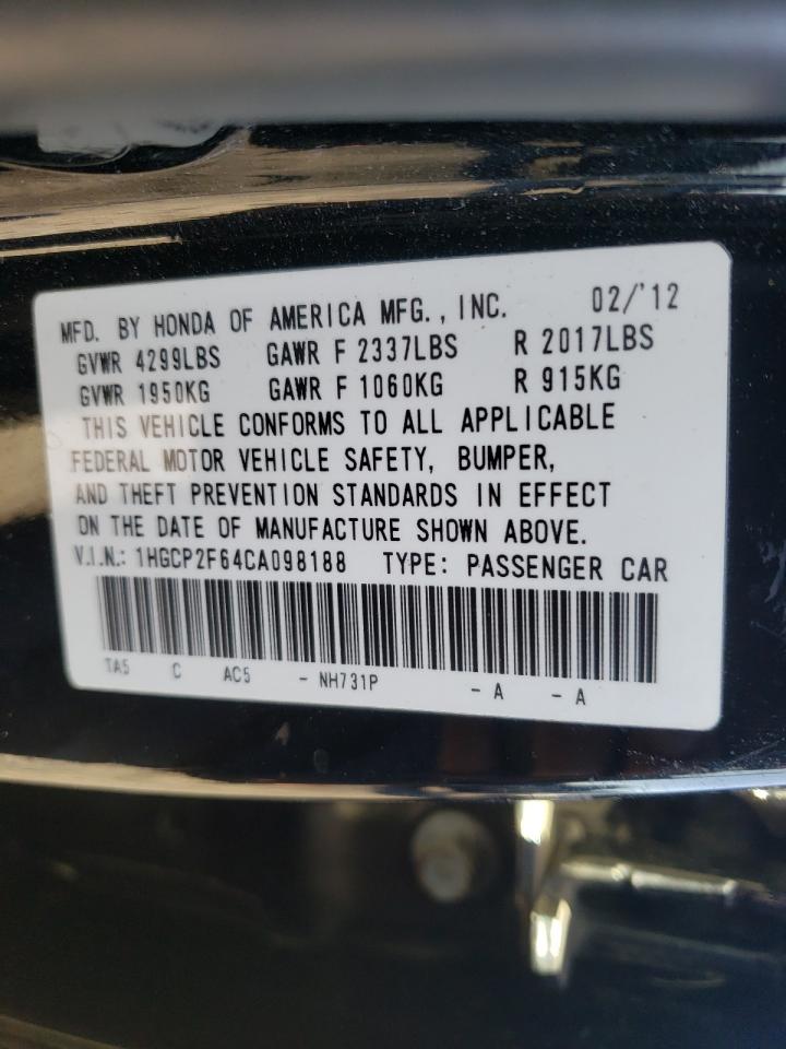Photo 10 from auction – 2012 HONDA ACCORD SE with VIN 1HGCP2F64CA098188