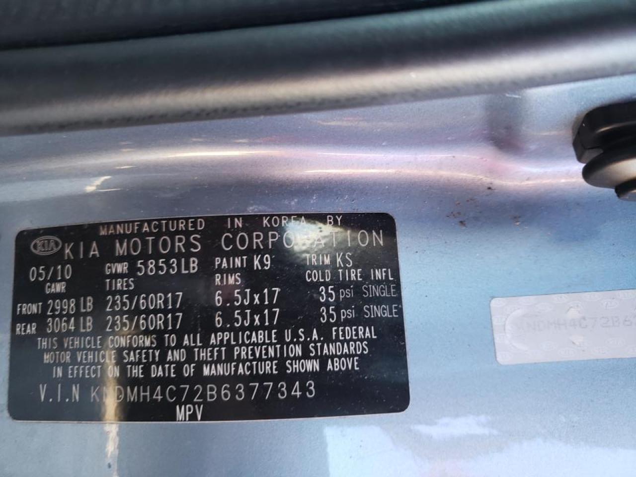 Photo 10 from auction – 2011 KIA SEDONA EX with VIN KNDMH4C72B6377343