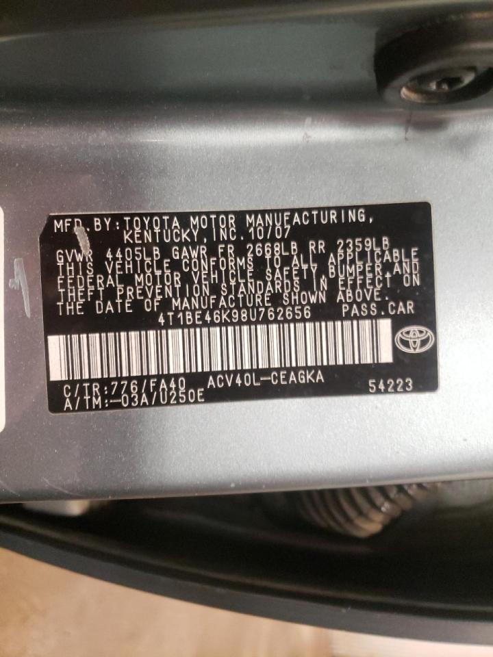 Photo 10 from auction – 2008 TOYOTA CAMRY CE with VIN 4T1BE46K98U762656
