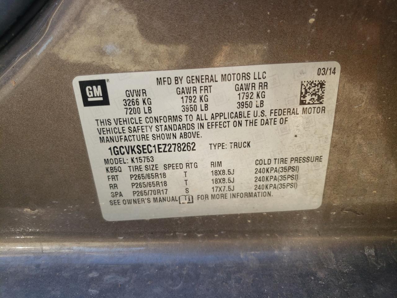 Photo 10 from auction – 2014 CHEVROLET SILVERADO with VIN 1GCVKSEC1EZ278262