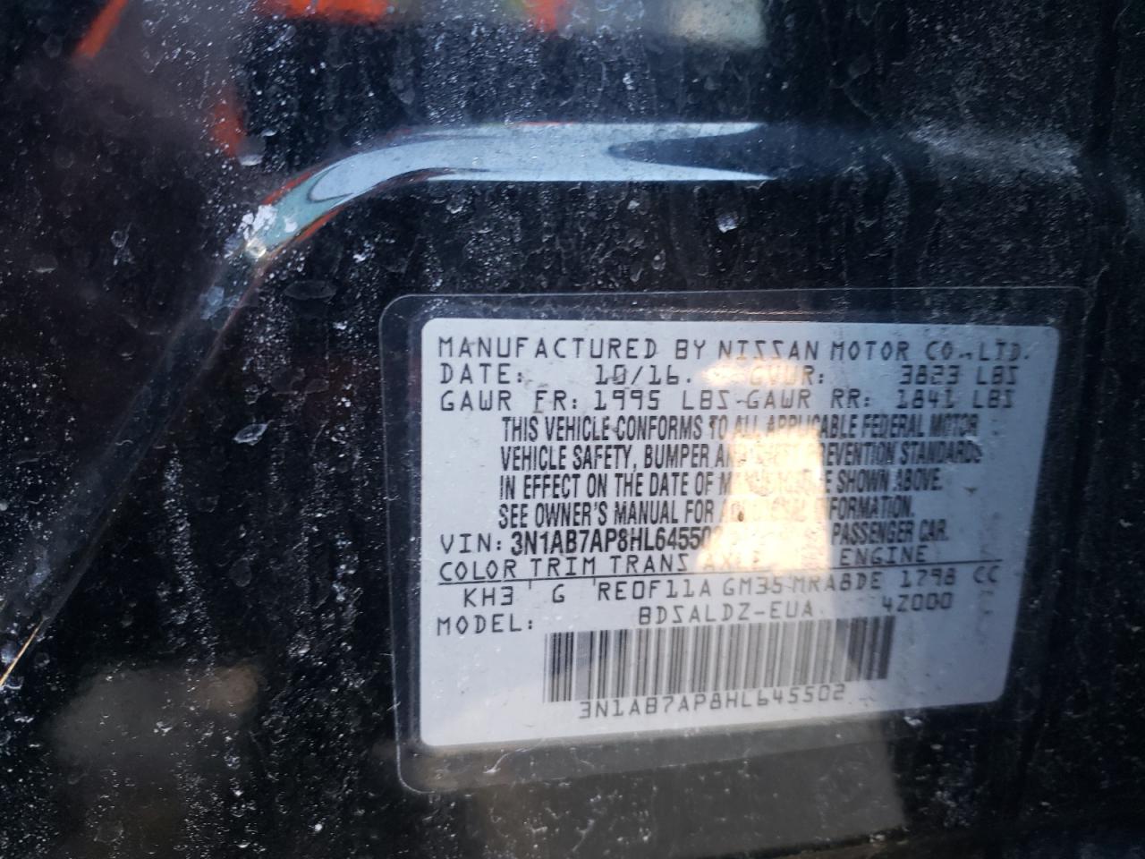Photo 10 from auction – 2017 NISSAN SENTRA S with VIN 3N1AB7AP8HL645502
