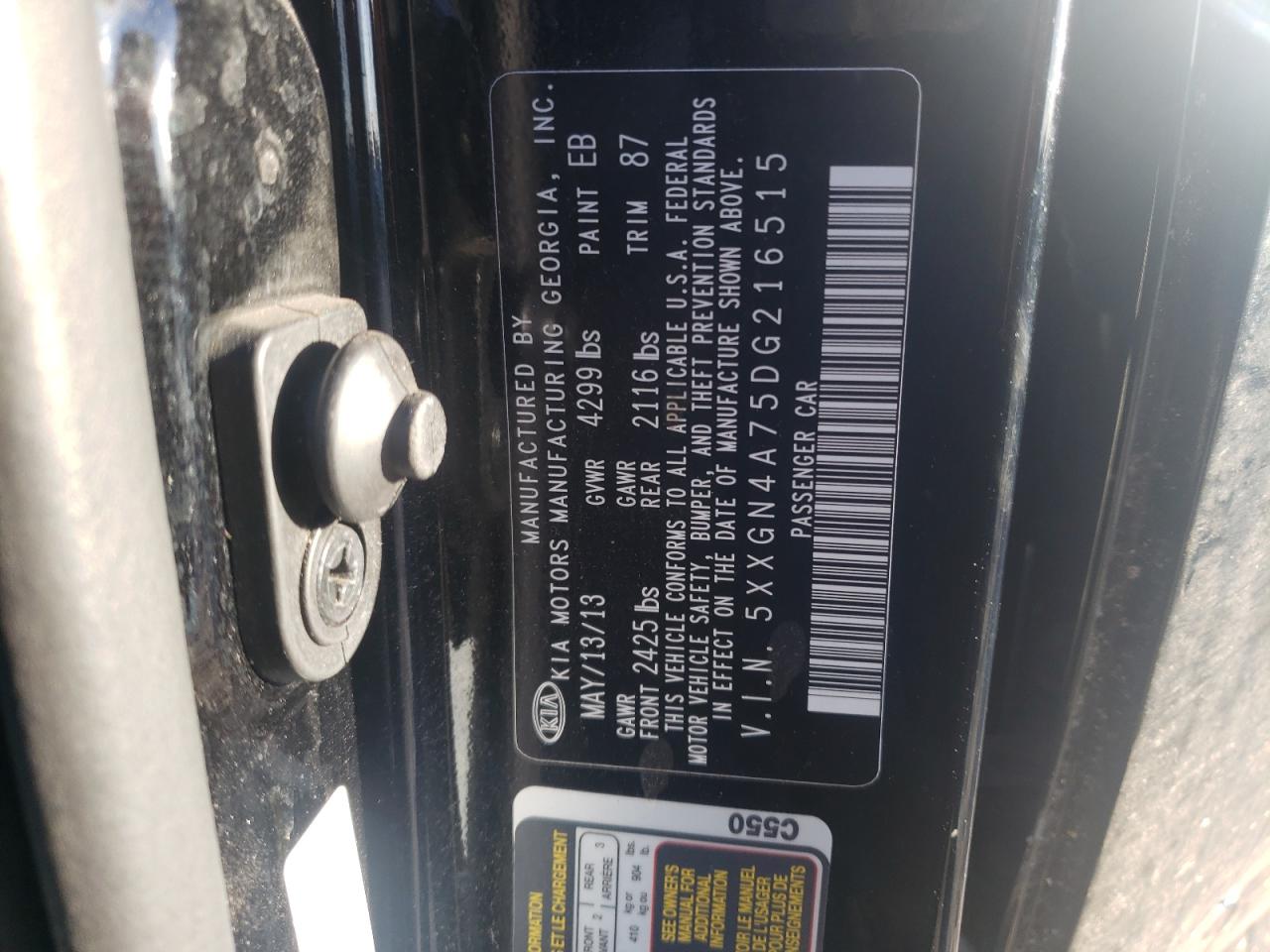 Photo 10 from auction – 2013 KIA OPTIMA EX with VIN 5XXGN4A75DG216515
