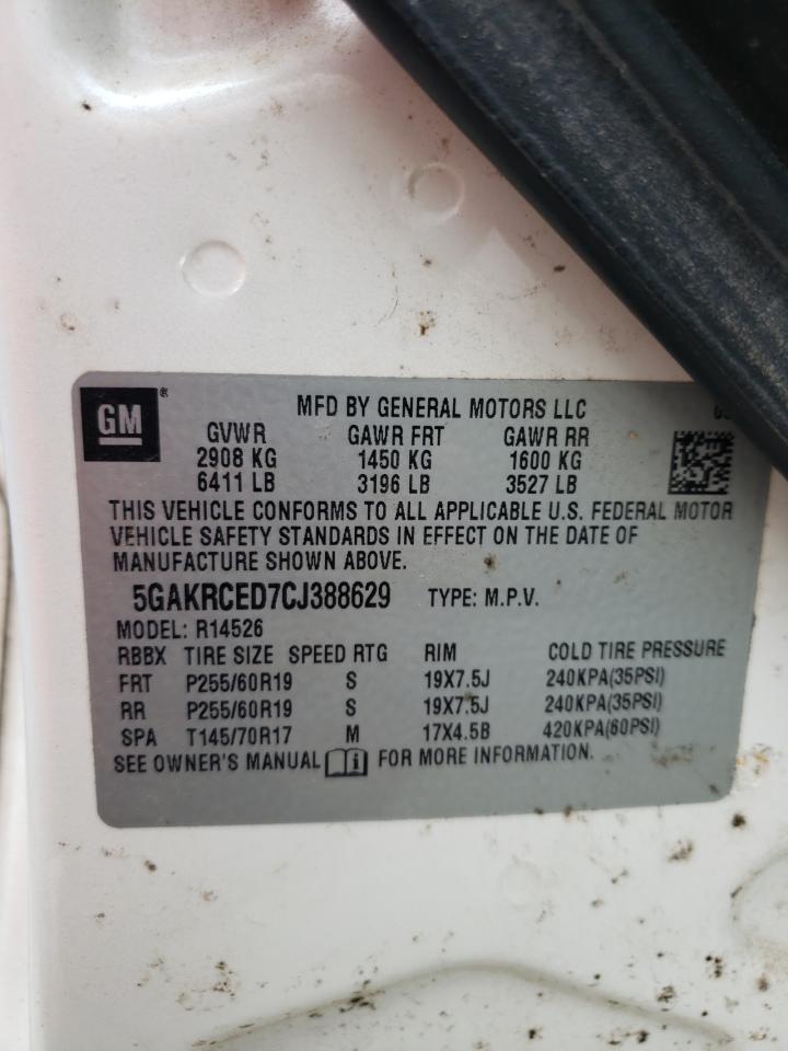 Photo 10 from auction – 2012 BUICK ENCLAVE with VIN 5GAKRCED7CJ388629