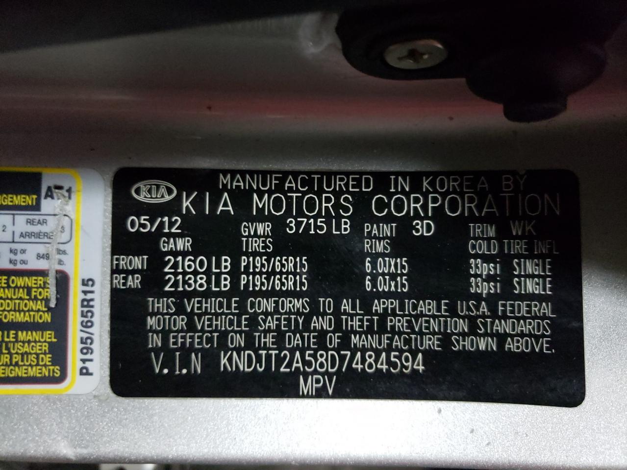 Photo 10 from auction – 2013 KIA SOUL with VIN KNDJT2A58D7484594