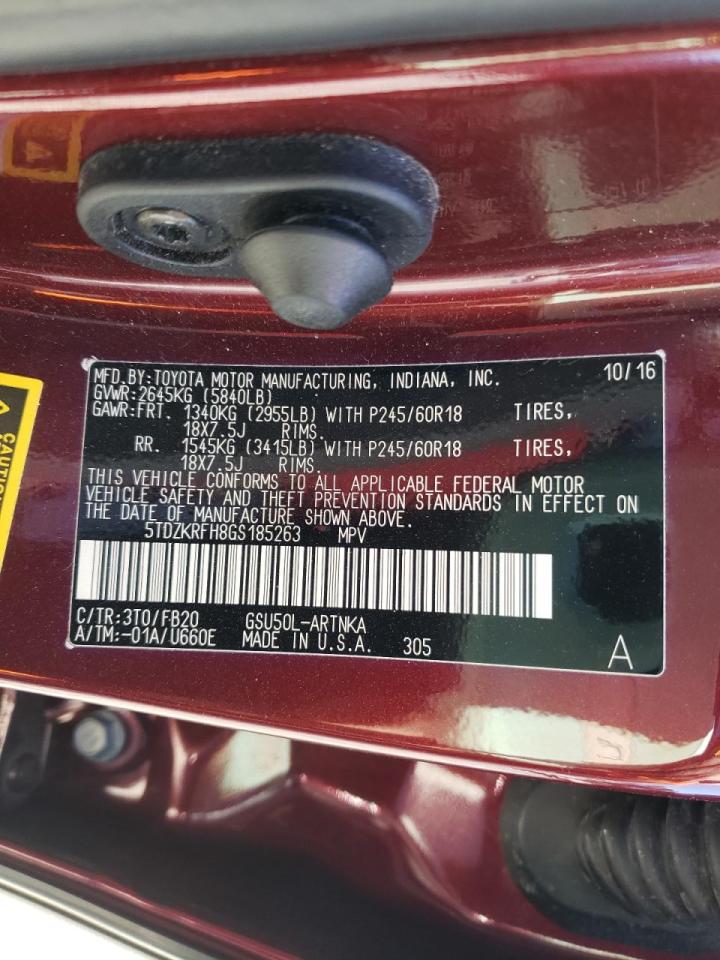 Photo 10 from auction – 2016 TOYOTA HIGHLANDER with VIN 5TDZKRFH8GS185263