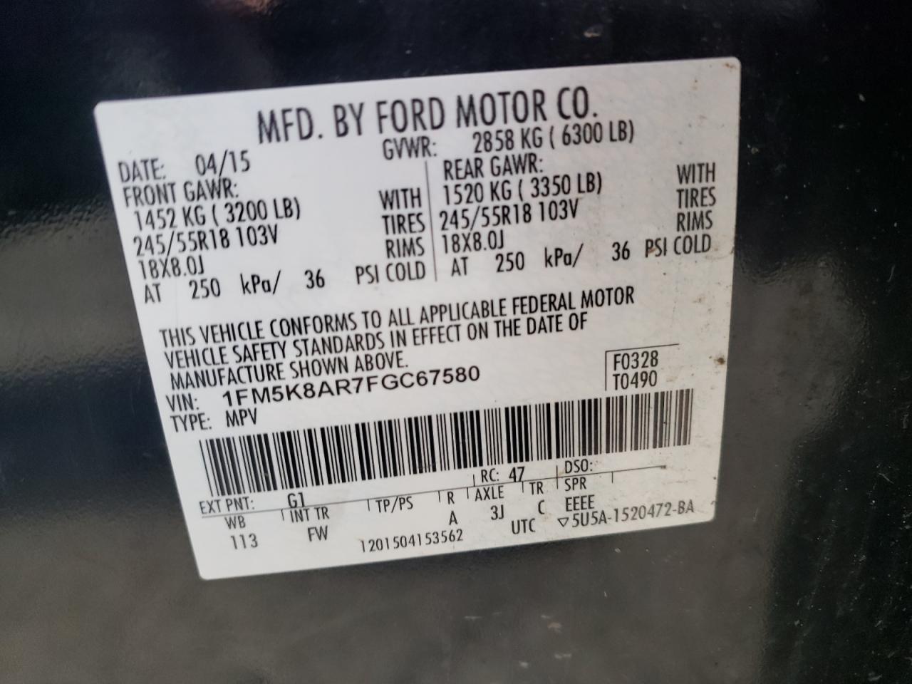 Photo 10 from auction – 2015 FORD EXPLORER P with VIN 1FM5K8AR7FGC67580