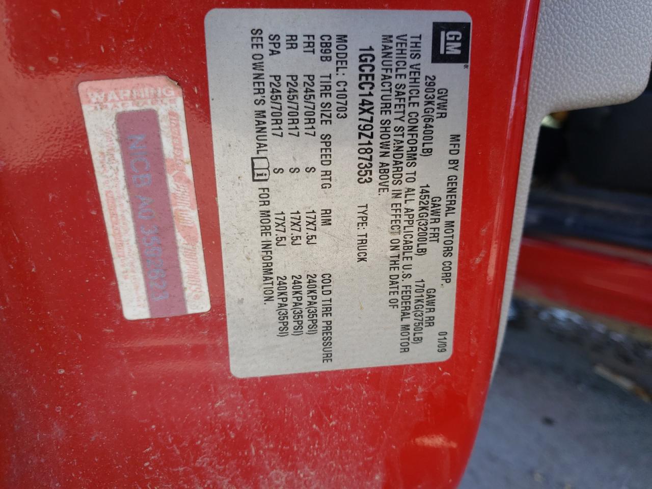 Photo 10 from auction – 2009 CHEVROLET SILVERADO with VIN 1GCEC14X79Z187353