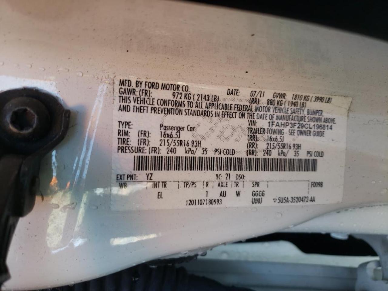 Photo 10 from auction – 2012 FORD FOCUS SE with VIN 1FAHP3F29CL196814