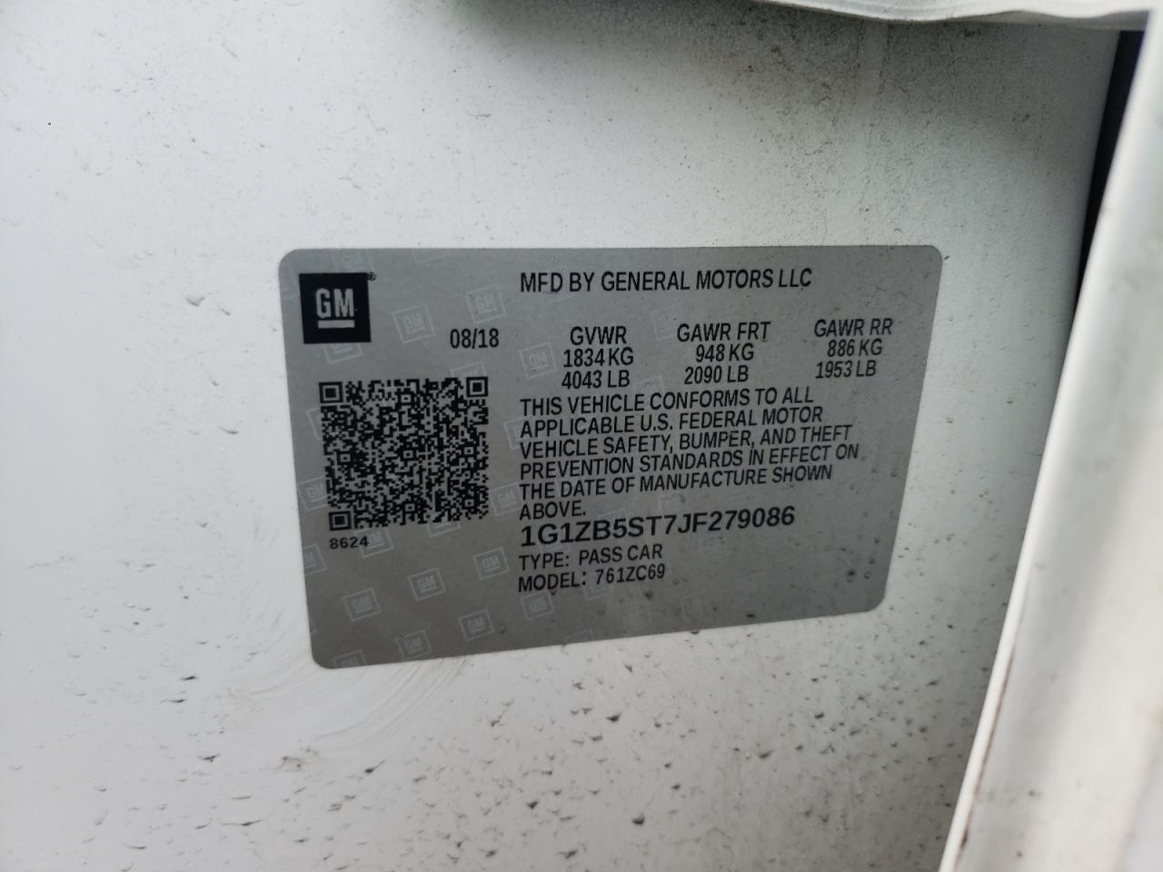 Photo 10 from auction – 2018 CHEVROLET MALIBU LS with VIN 1G1ZB5ST7JF279086