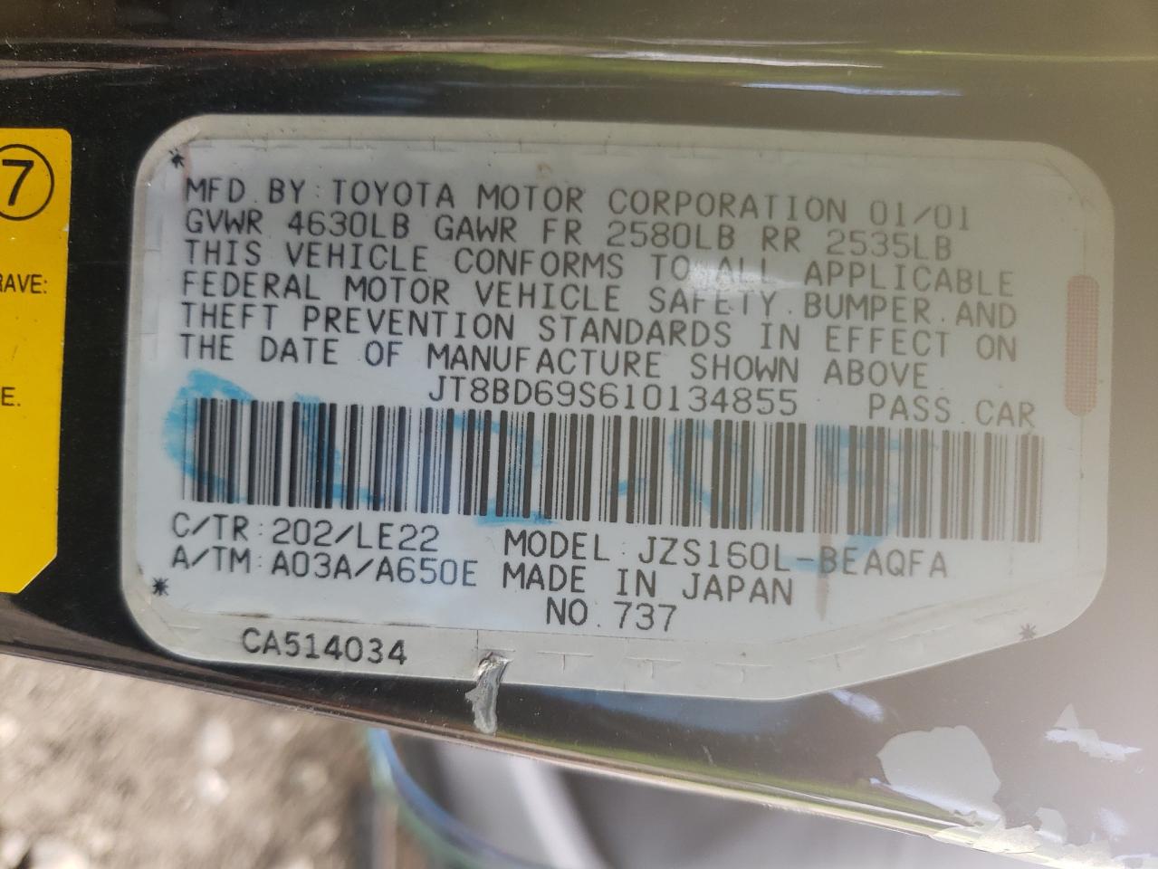 Photo 10 from auction – 2001 LEXUS GS 300 with VIN JT8BD69S610134855