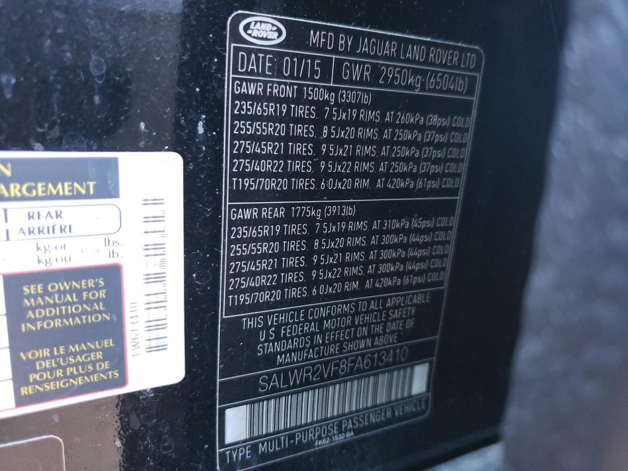 Photo 10 from auction – 2015 LAND ROVER RANGE ROVE with VIN SALWR2VF8FA613410