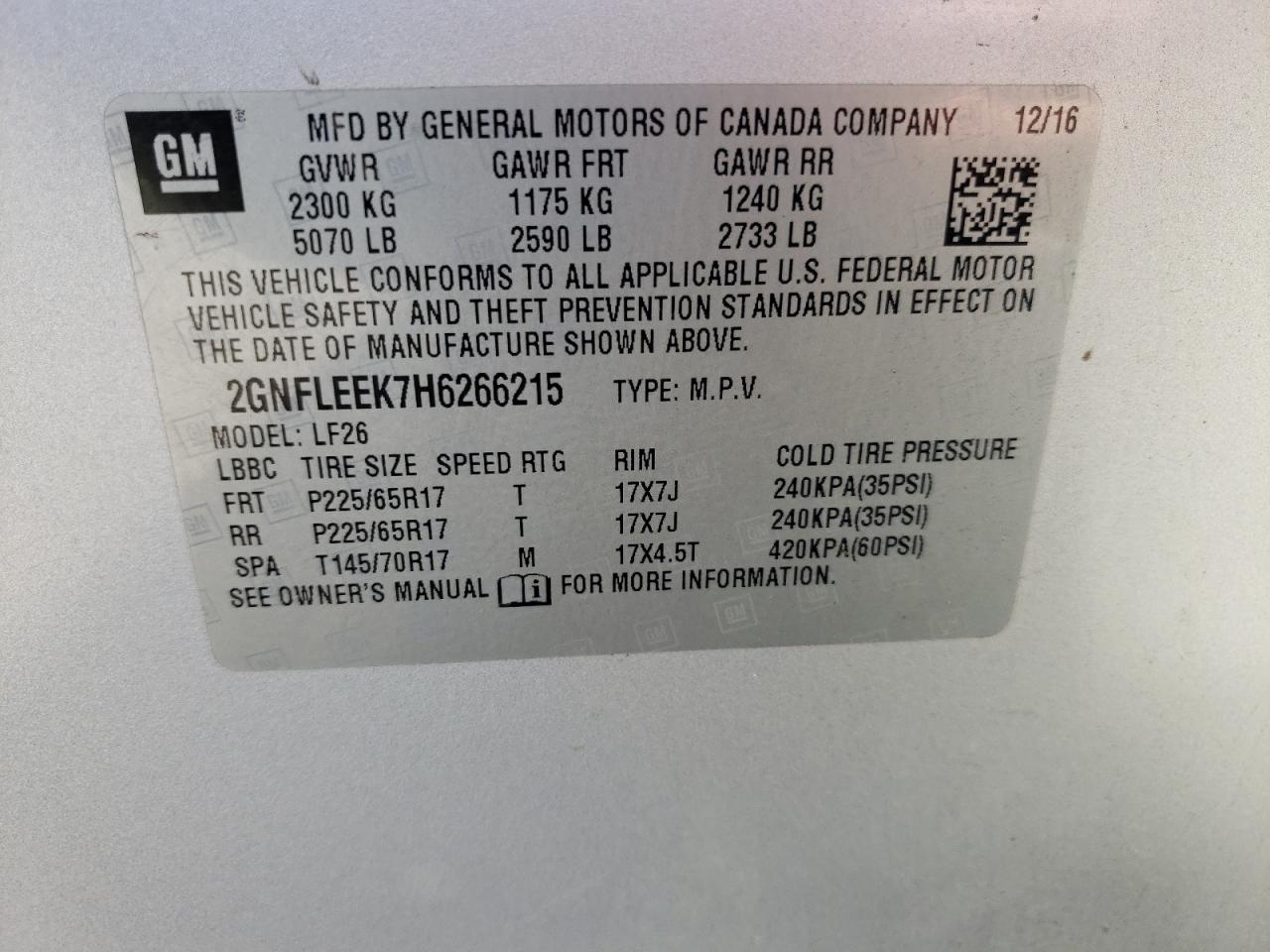 Photo 10 from auction – 2017 CHEVROLET EQUINOX LS with VIN 2GNFLEEK7H6266215