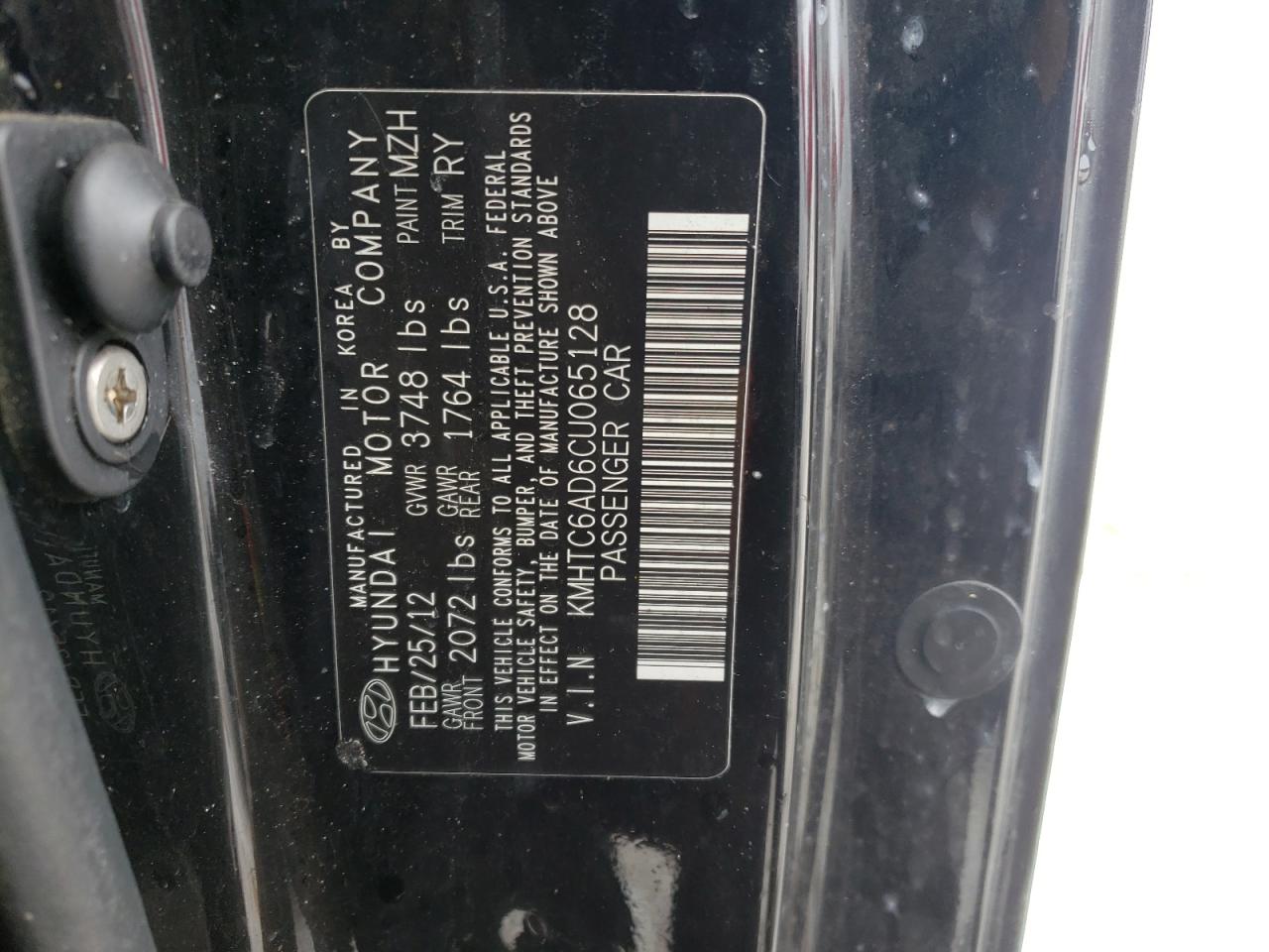 Photo 9 from auction – 2012 HYUNDAI VELOSTER with VIN KMHTC6AD6CU065128