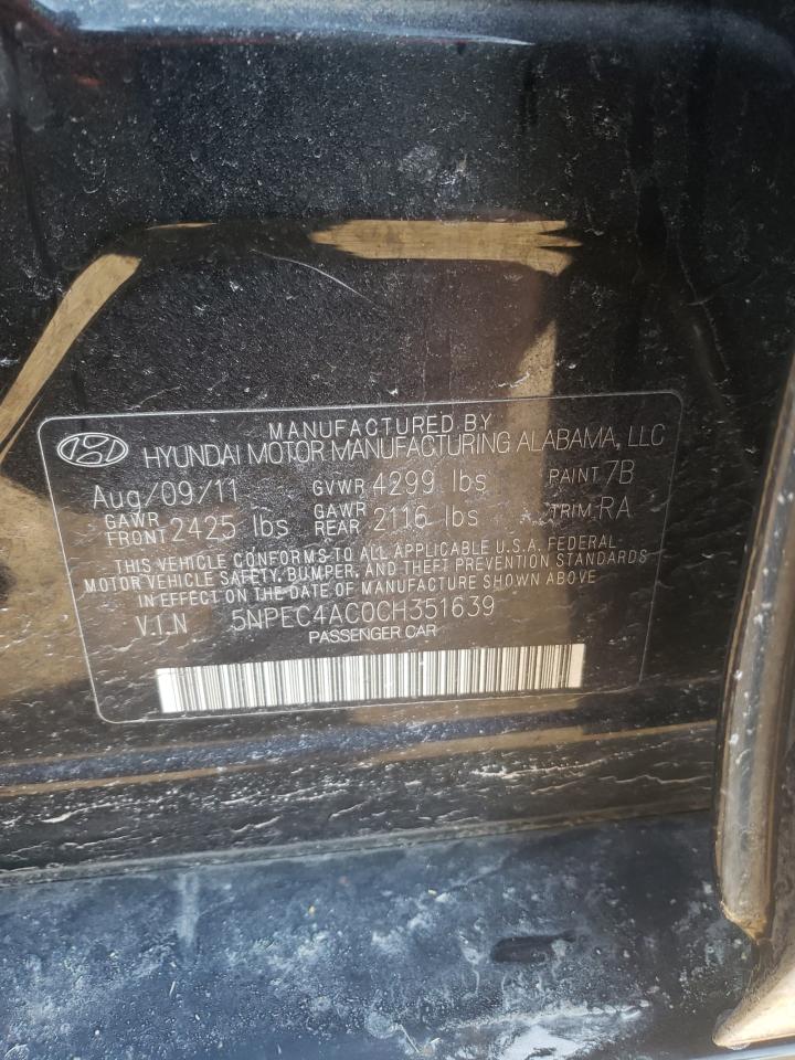 Photo 10 from auction – 2012 HYUNDAI SONATA SE with VIN 5NPEC4AC0CH351639