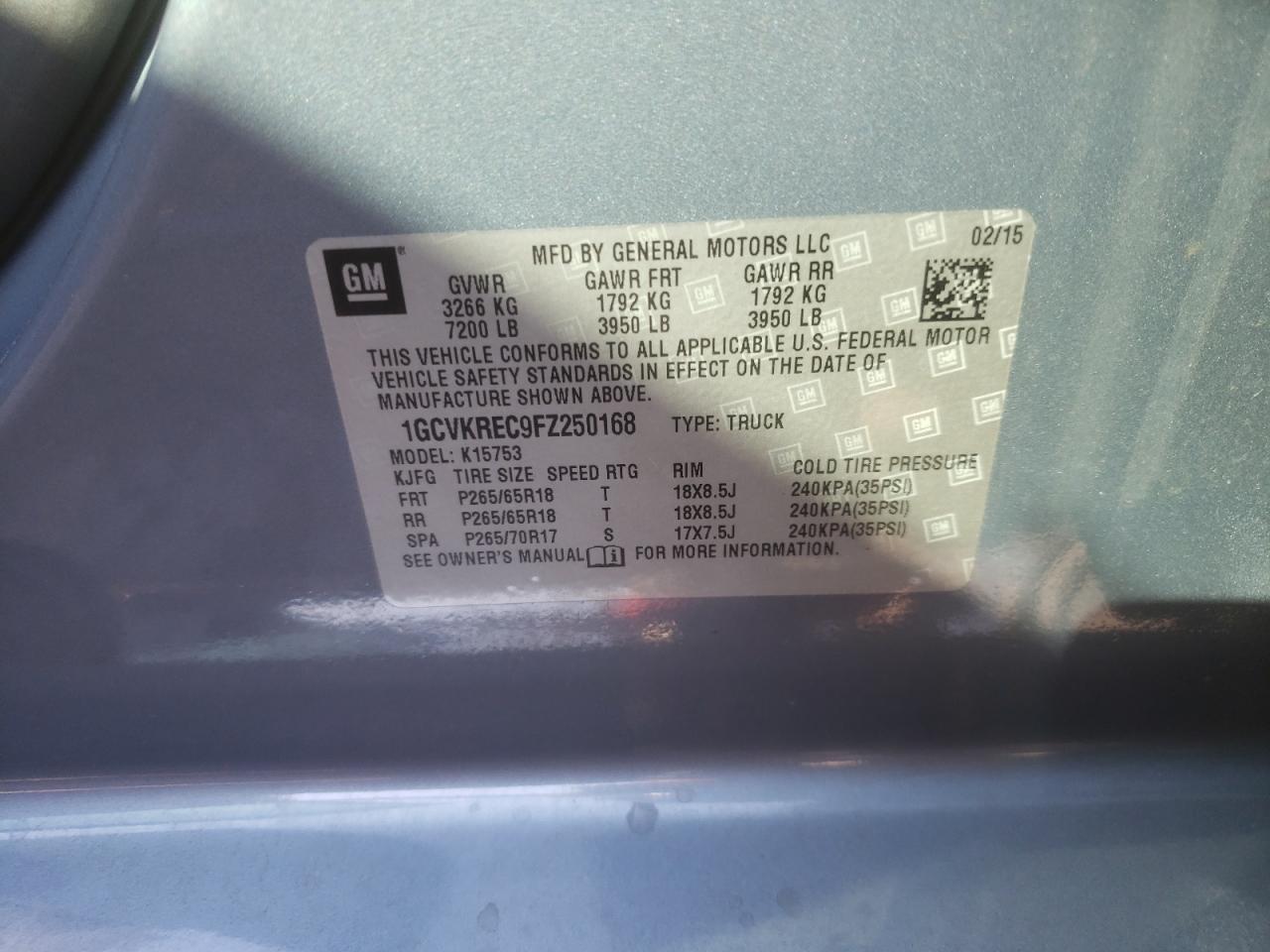 Photo 10 from auction – 2015 CHEVROLET SILVERADO with VIN 1GCVKREC9FZ250168