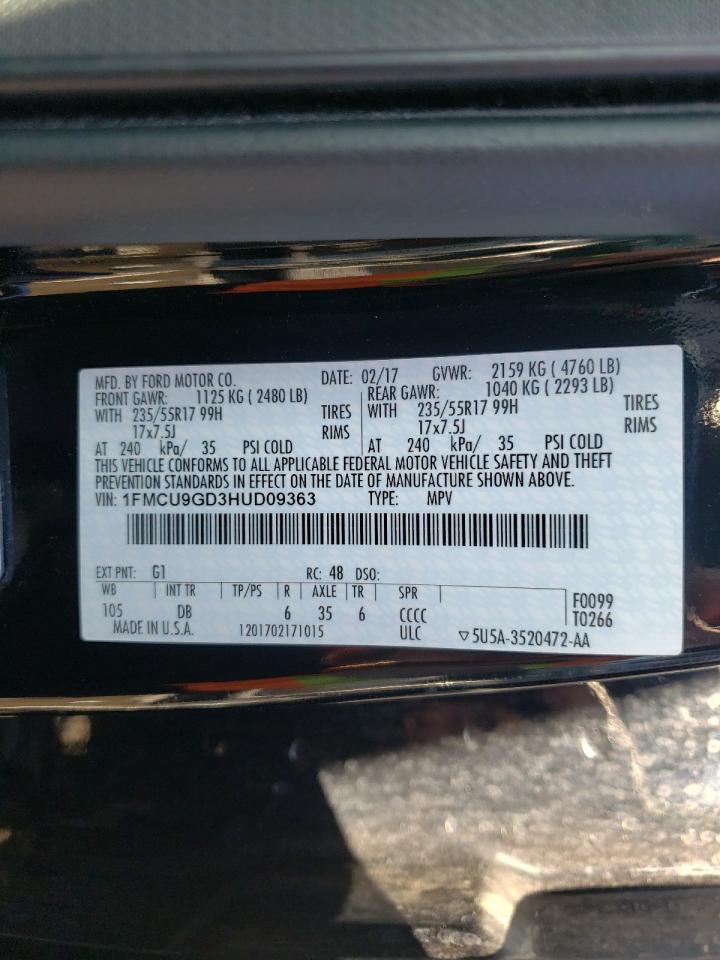 Photo 10 from auction – 2017 FORD ESCAPE SE with VIN 1FMCU9GD3HUD09363