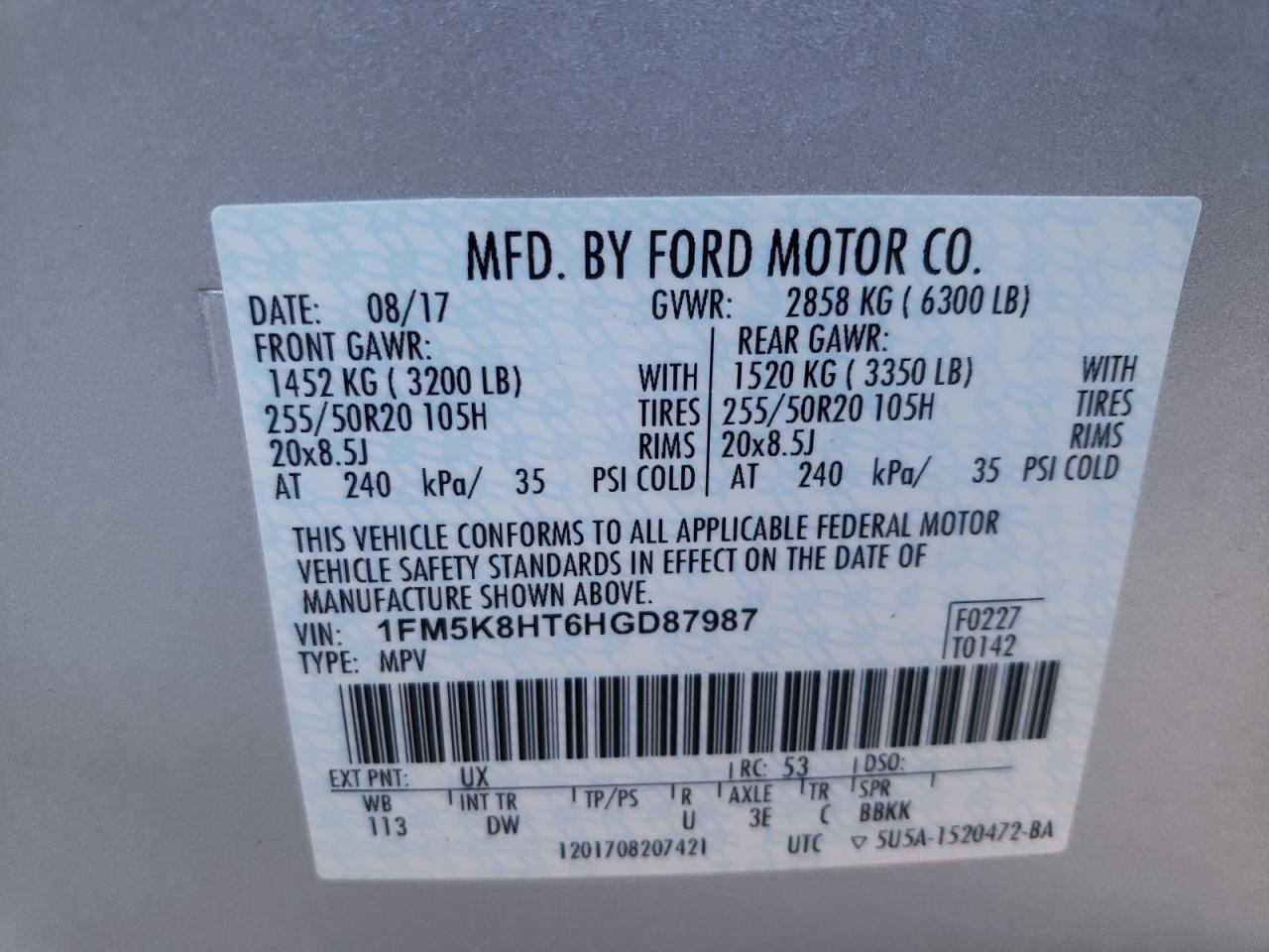 Photo 10 from auction – 2017 FORD EXPLORER P with VIN 1FM5K8HT6HGD87987