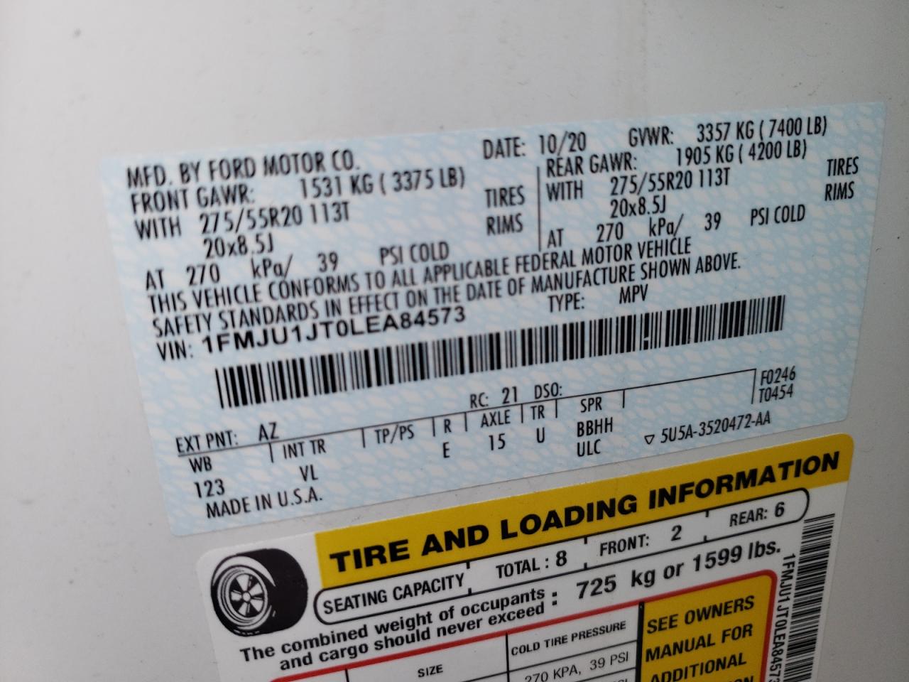 Photo 10 from auction – 2020 FORD EXPEDITION with VIN 1FMJU1JT0LEA84573