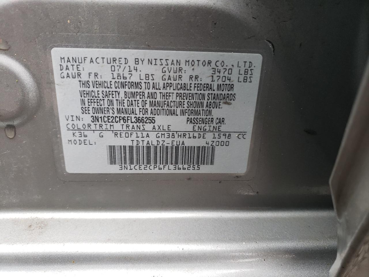 Photo 10 from auction – 2015 NISSAN VERSA NOTE with VIN 3N1CE2CP6FL366255