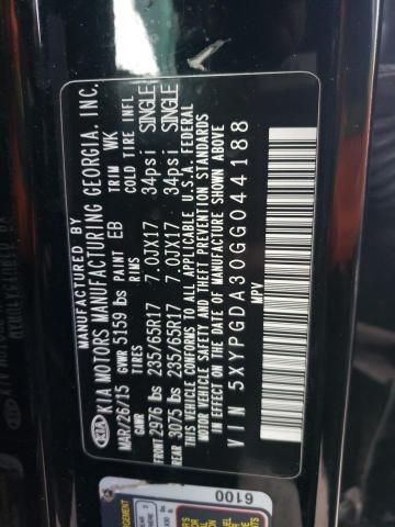 Photo 10 from auction – 2016 KIA SORENTO LX with VIN 5XYPGDA30GG044188