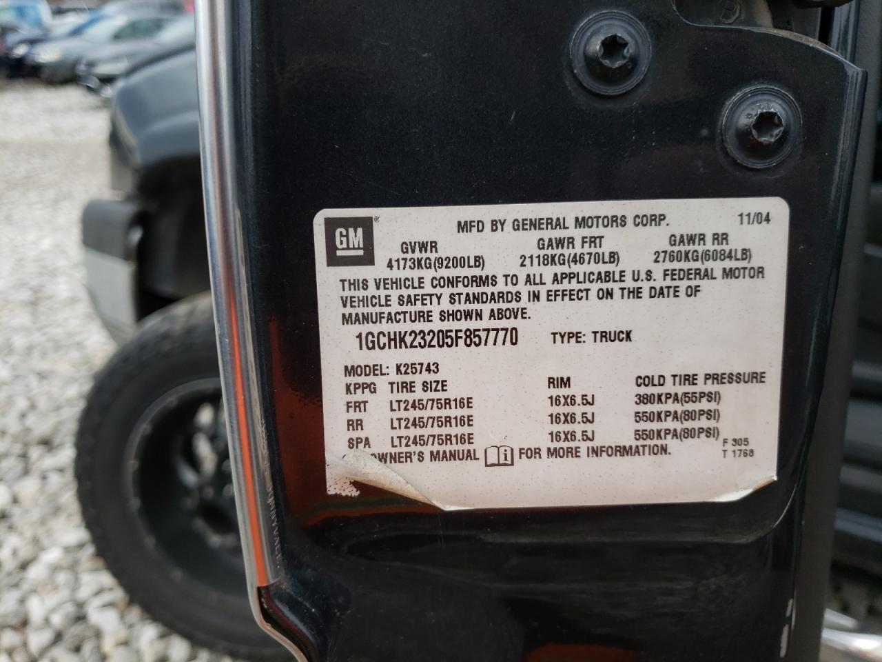 Photo 10 from auction – 2005 CHEVROLET SILVERADO with VIN 1GCHK23205F857770