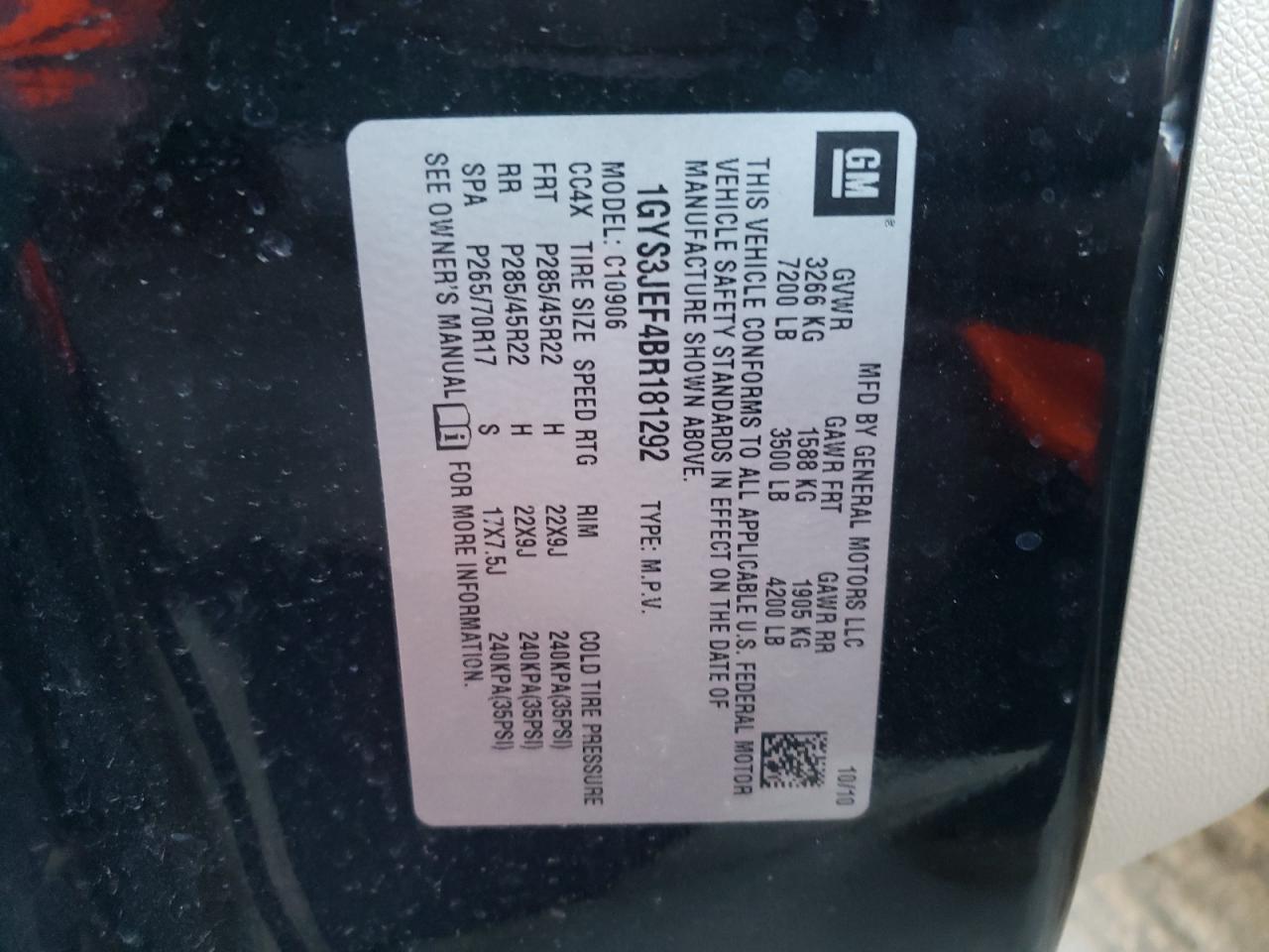 Photo 10 from auction – 2011 CADILLAC ESCALADE E with VIN 1GYS3JEF4BR181292