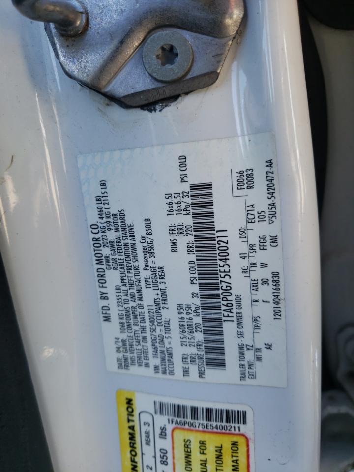 Photo 10 from auction – 2014 FORD FUSION S with VIN 1FA6P0G75E5400211