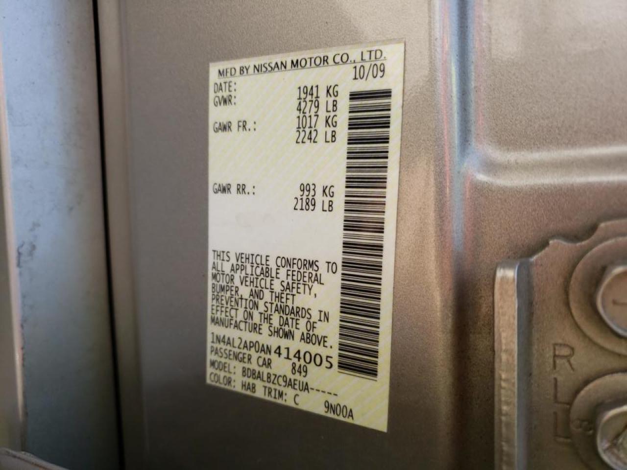 Photo 10 from auction – 2010 NISSAN ALTIMA BAS with VIN 1N4AL2AP0AN414005