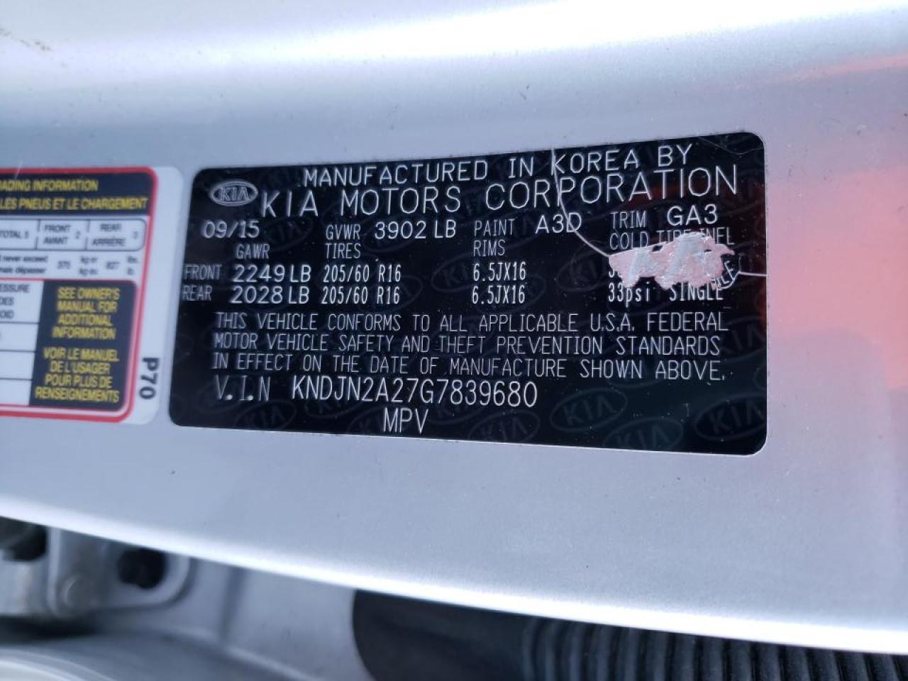 Photo 10 from auction – 2016 KIA SOUL with VIN KNDJN2A27G7839680