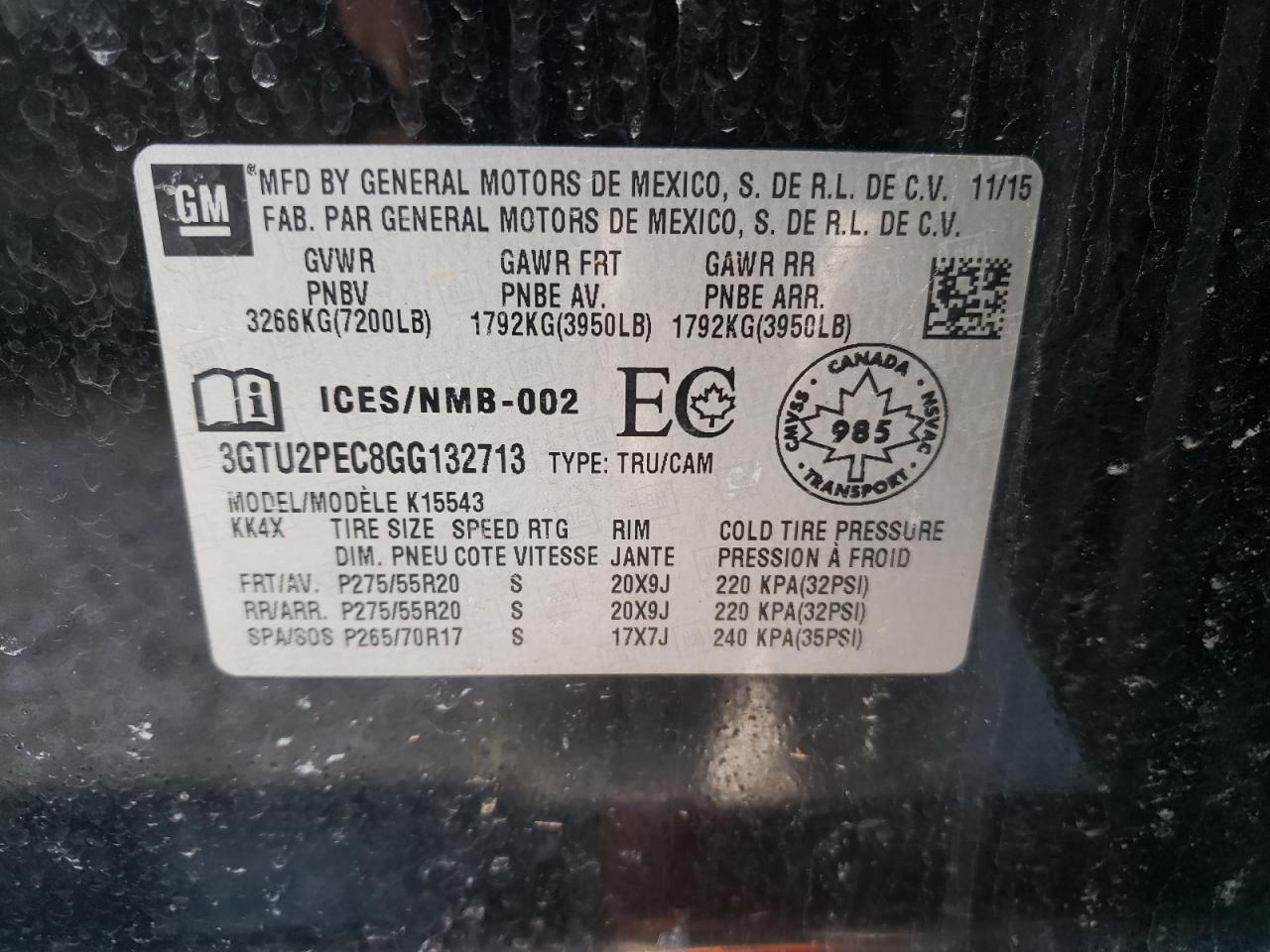 Photo 10 from auction – 2016 GMC SIERRA K15 with VIN 3GTU2PEC8GG132713