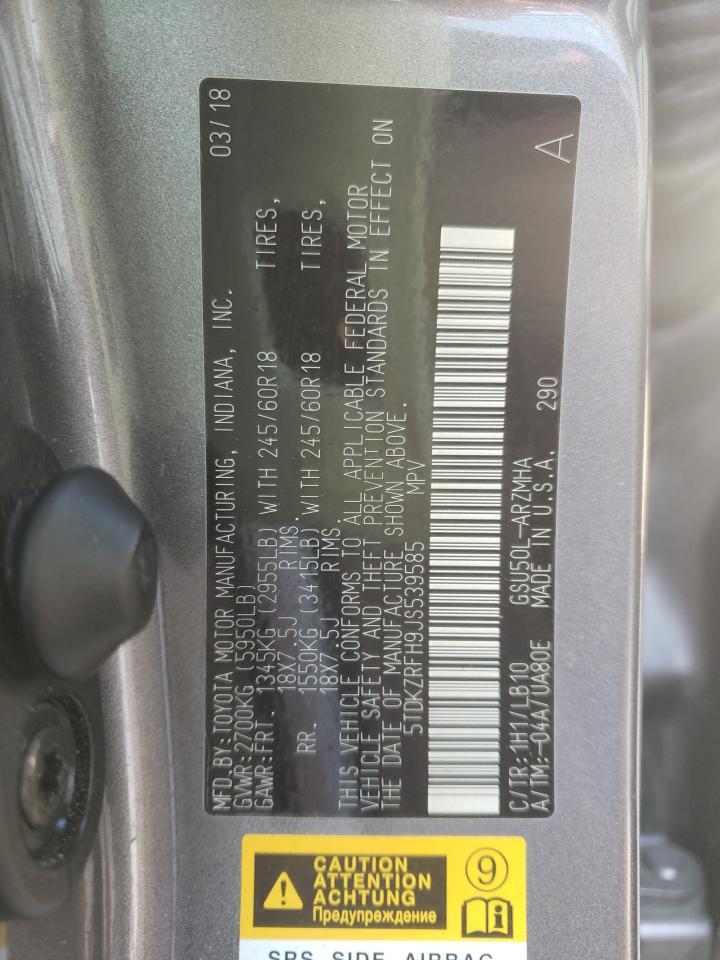 Zdjęcie 10 z aukcji – 2018 TOYOTA HIGHLANDER z VIN 5TDKZRFH9JS539585