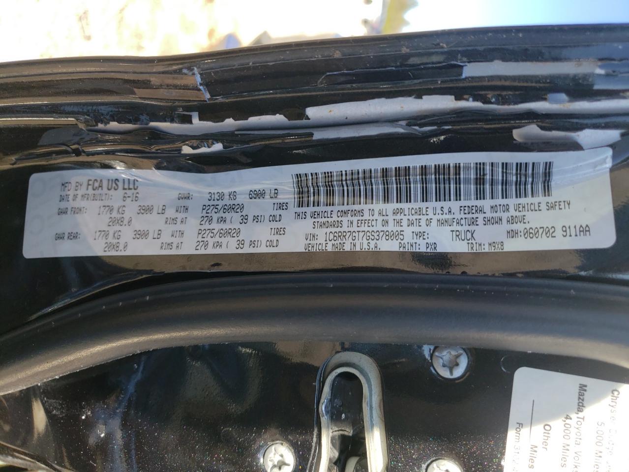 Photo 10 from auction – 2016 RAM 1500 SLT with VIN 1C6RR7GT7GS378005