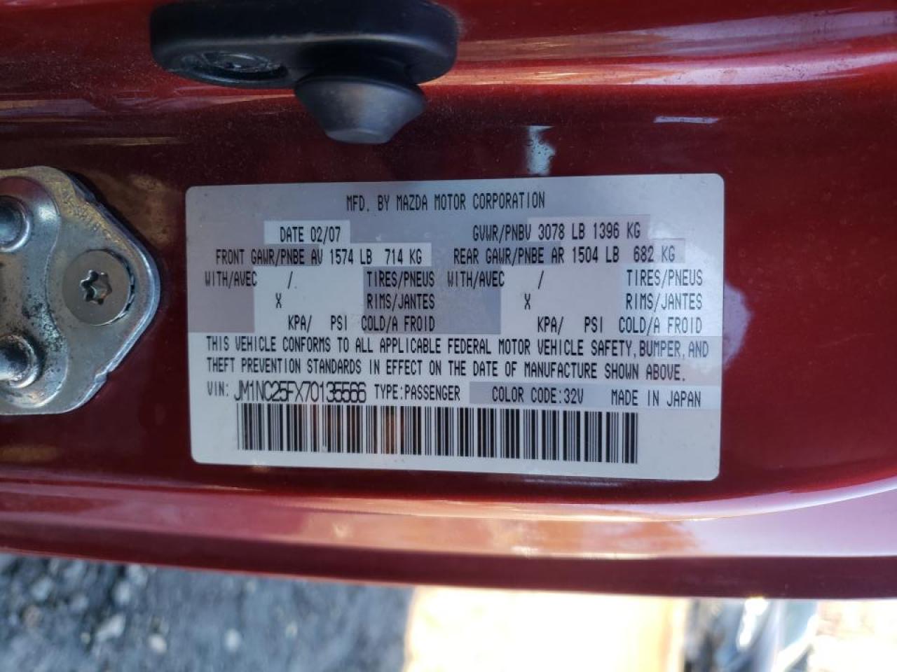 Photo 10 from auction – 2007 MAZDA MX-5 MIATA with VIN JM1NC25FX70135566