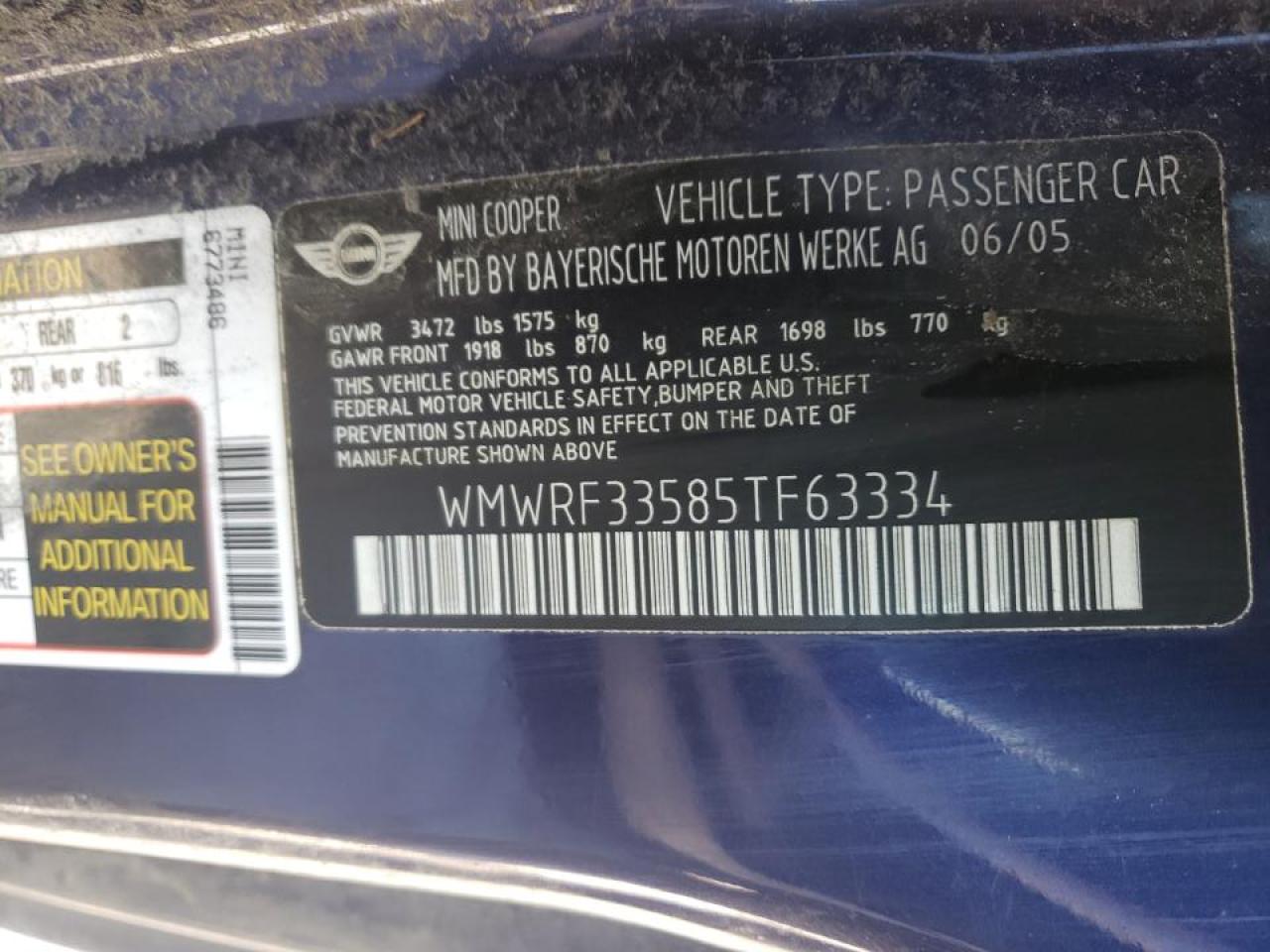 Photo 10 from auction – 2005 MINI COOPER with VIN WMWRF33585TF63334