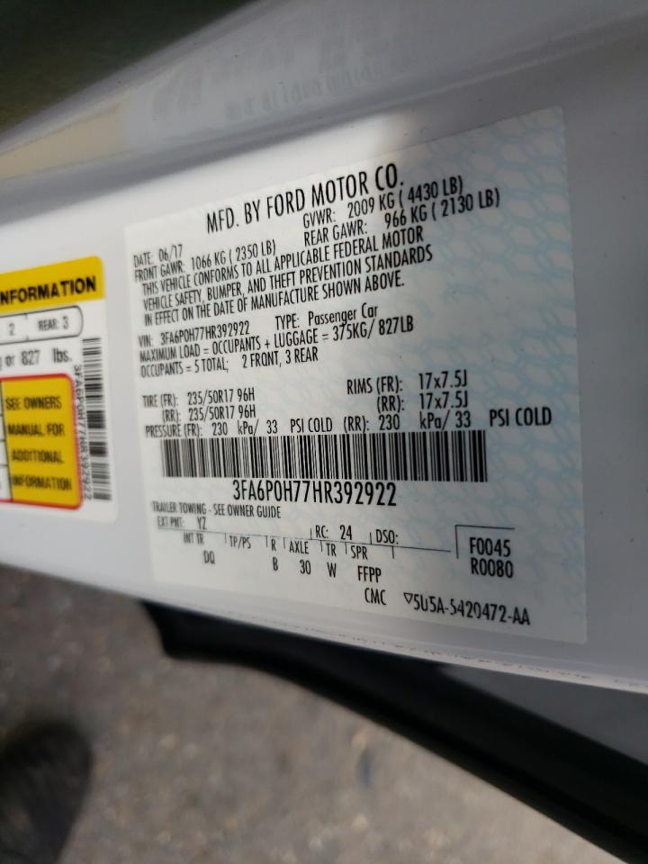 Photo 10 from auction – 2017 FORD FUSION SE with VIN 3FA6P0H77HR392922