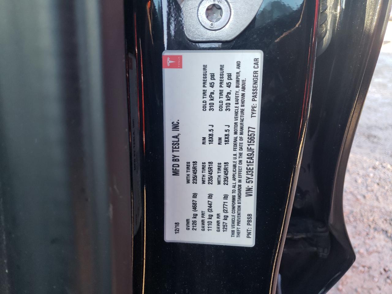 Photo 10 from auction – 2018 TESLA MODEL 3 with VIN 5YJ3E1EA9JF156577
