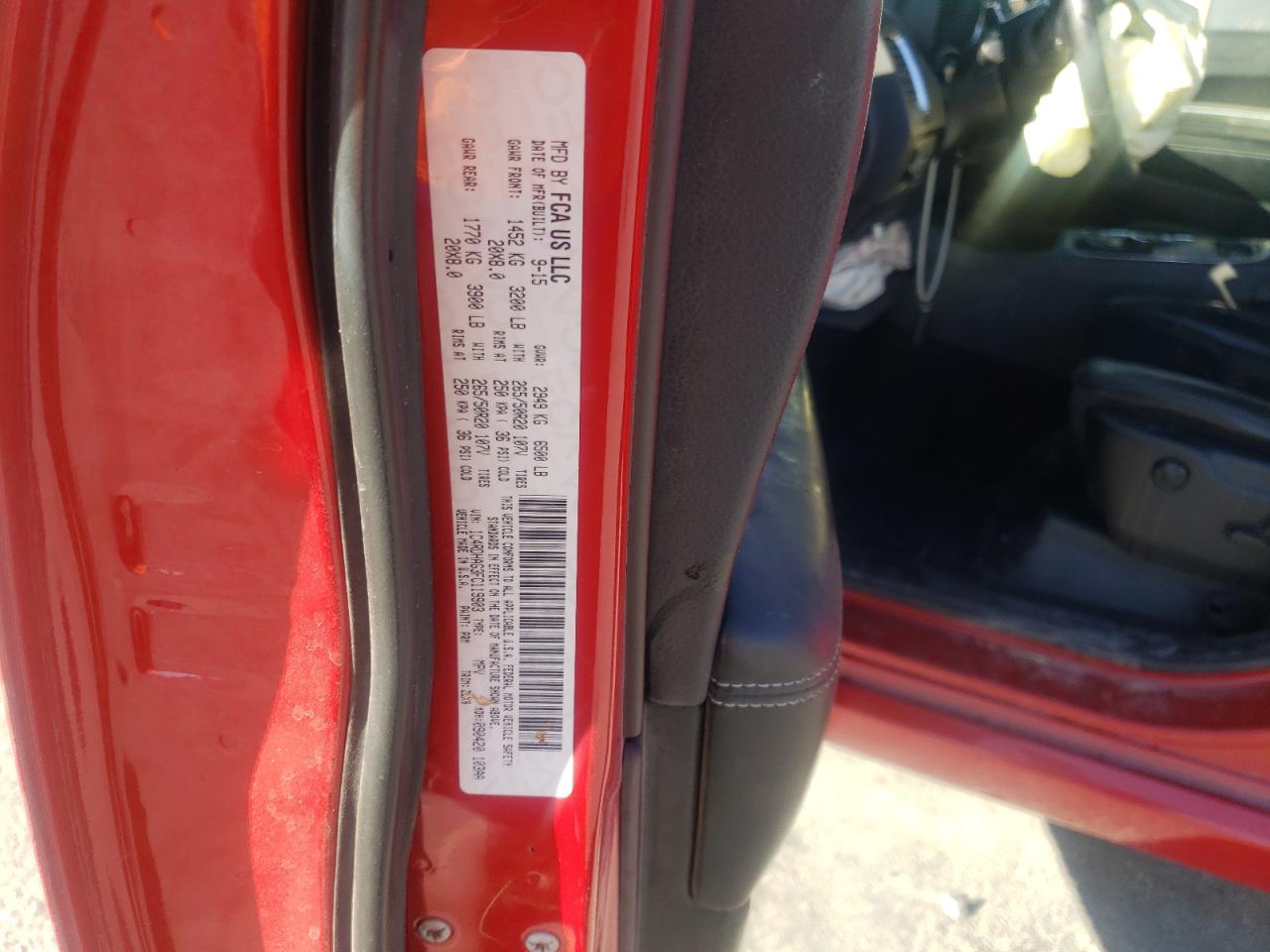 Photo 10 from auction – 2015 DODGE DURANGO SX with VIN 1C4RDHAG3FC119903