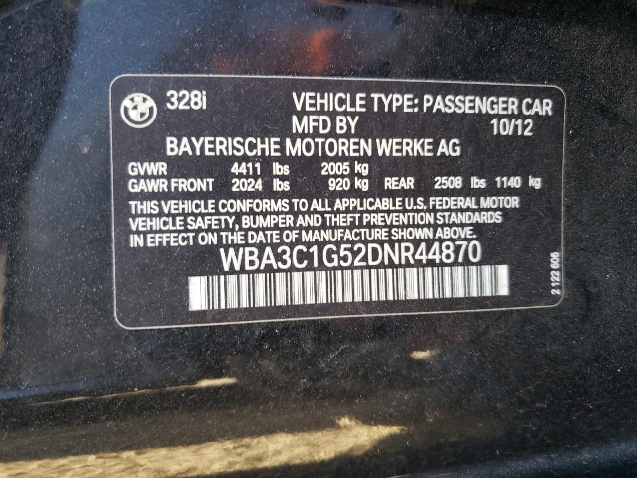 Photo 10 from auction – 2013 BMW 328 I SULE with VIN WBA3C1G52DNR44870