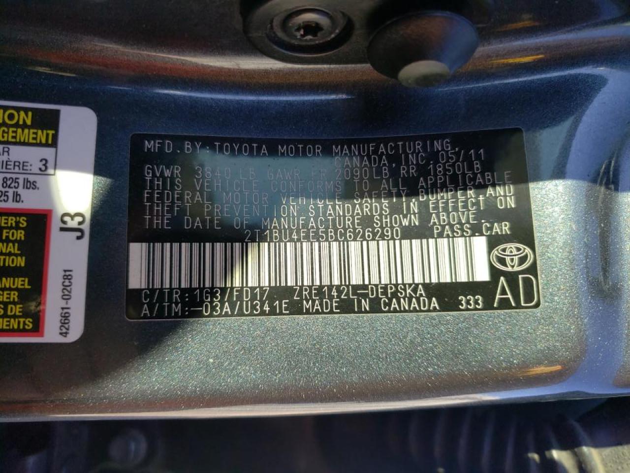 Photo 10 from auction – 2011 TOYOTA COROLLA BA with VIN 2T1BU4EE5BC626290