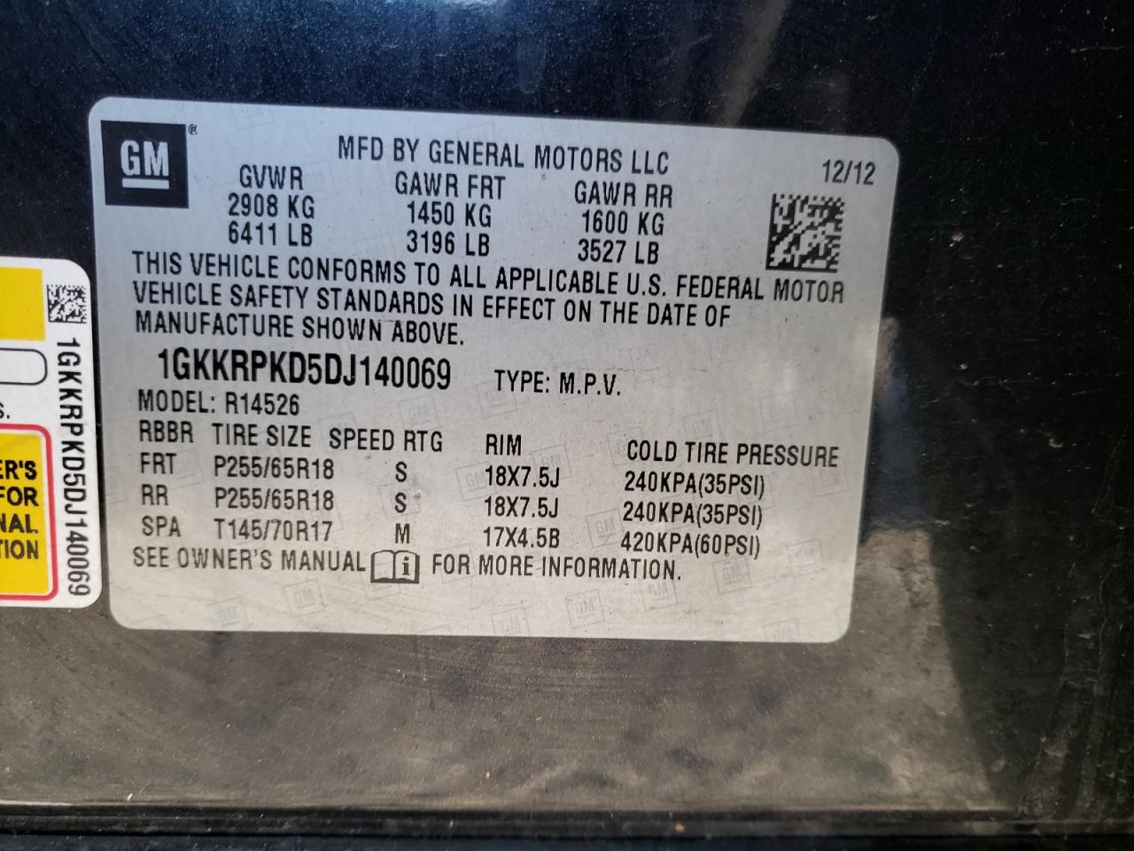 Photo 10 from auction – 2013 GMC ACADIA SLE with VIN 1GKKRPKD5DJ140069